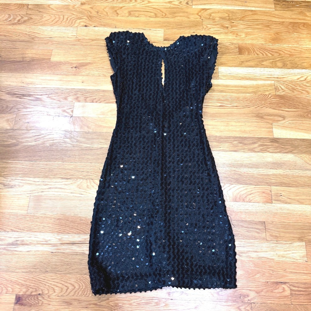 Climax David Howard Vintage Black Sequin Mini Dress Open Back Size 3/4 6102 USA